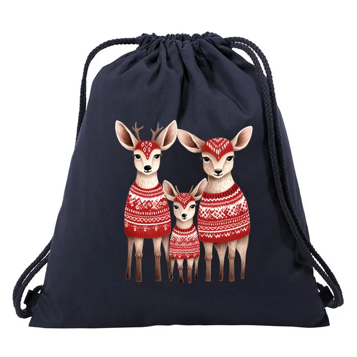 Christmas Deer Family Matching Outfit Drawstring Bag