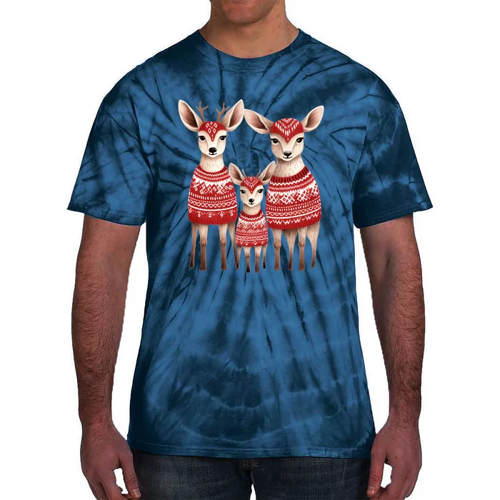 Christmas Deer Family Matching Outfit Tie-Dye T-Shirt