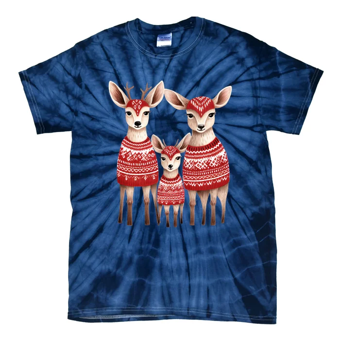 Christmas Deer Family Matching Outfit Tie-Dye T-Shirt