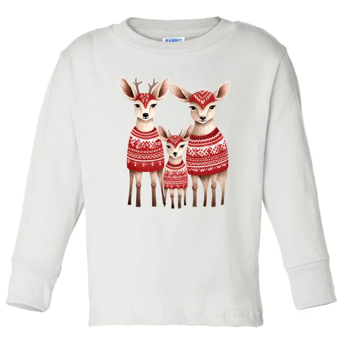 Christmas Deer Family Matching Outfit Toddler Long Sleeve Shirt