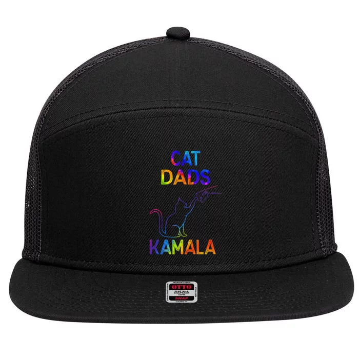 Cat Dads For Kamala Tiedye Harris Madam President 47 Gift 7 Panel Mesh Trucker Snapback Hat