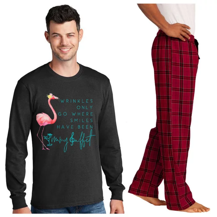 Cute Design Flamingo Wrinkles Only Go Where Smiles Have Been Long Sleeve Pajama Set