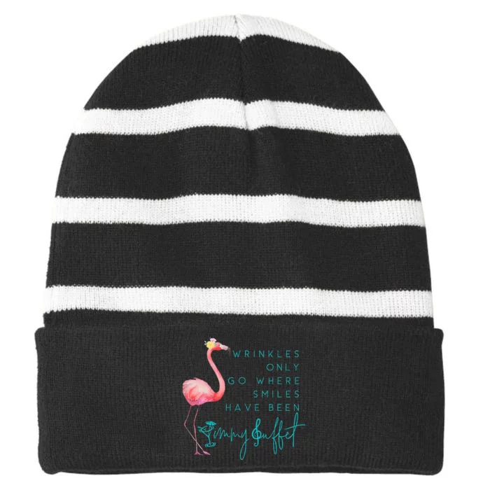 Cute Design Flamingo Wrinkles Only Go Where Smiles Have Been Striped Beanie with Solid Band