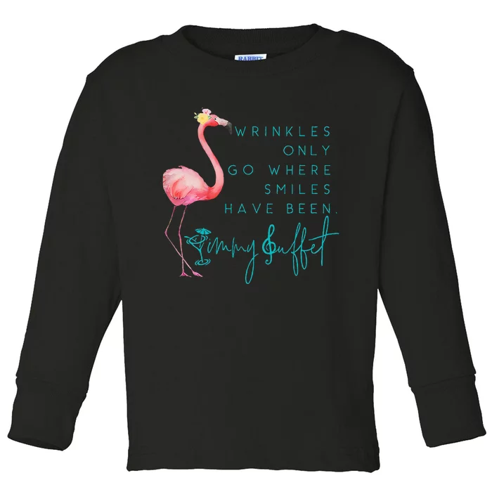 Cute Design Flamingo Wrinkles Only Go Where Smiles Have Been Toddler Long Sleeve Shirt