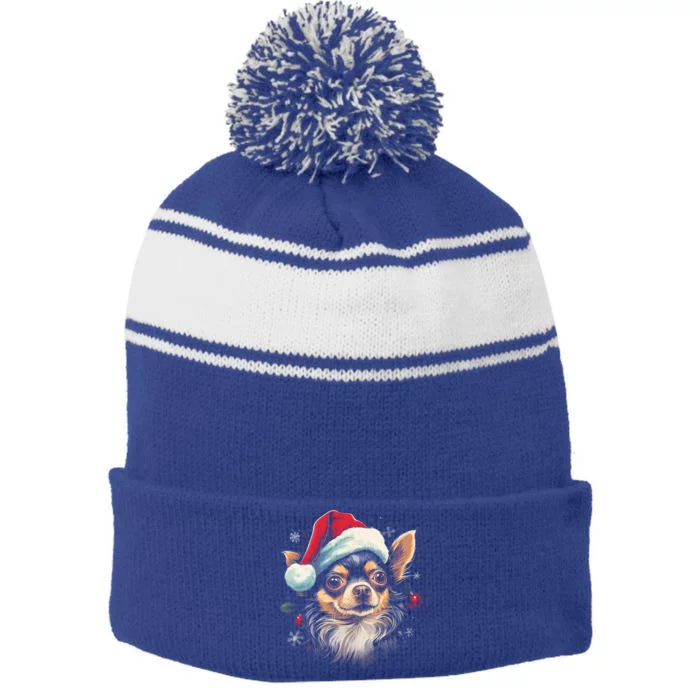 Chihuahua Dog Funny Christmas Santa Hat Tree Matching Family Gift Stripe Pom Pom Beanie