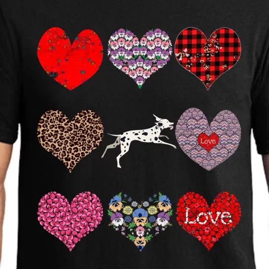 Cute Dalmatian Funny Dog Mom Hearts Pattern Valentines Day Gift Pajama Set