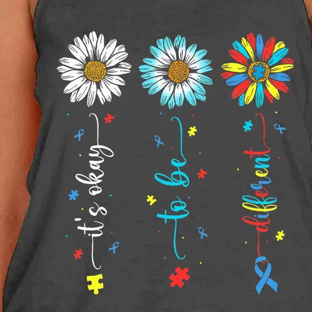 Cute Daisy Flower Autism Awareness Its Ok To Be Different Women's Knotted Racerback Tank