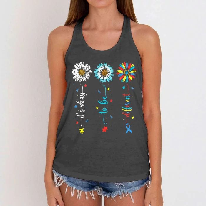 Cute Daisy Flower Autism Awareness Its Ok To Be Different Women's Knotted Racerback Tank