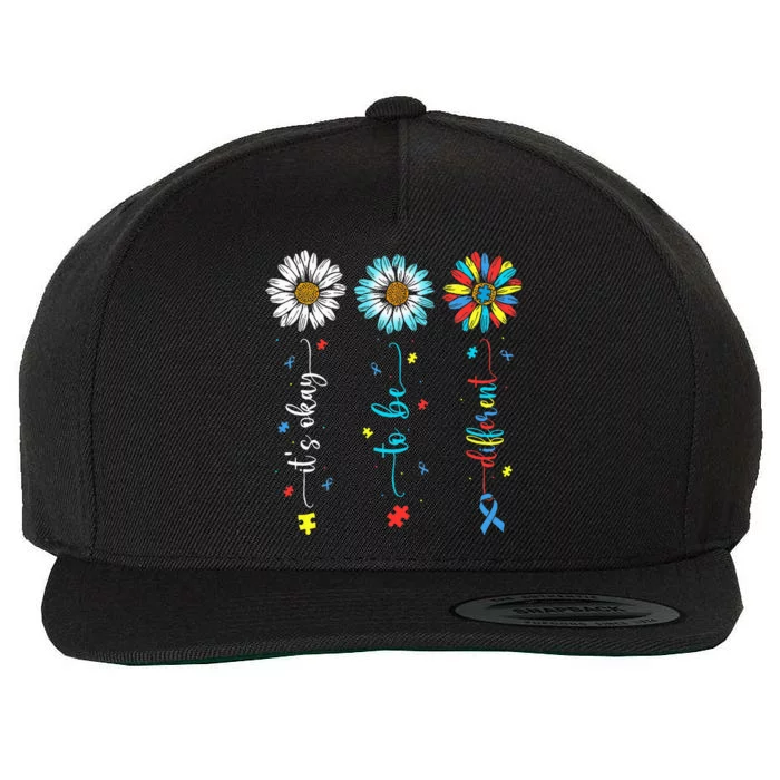 Cute Daisy Flower Autism Awareness Its Ok To Be Different Wool Snapback Cap