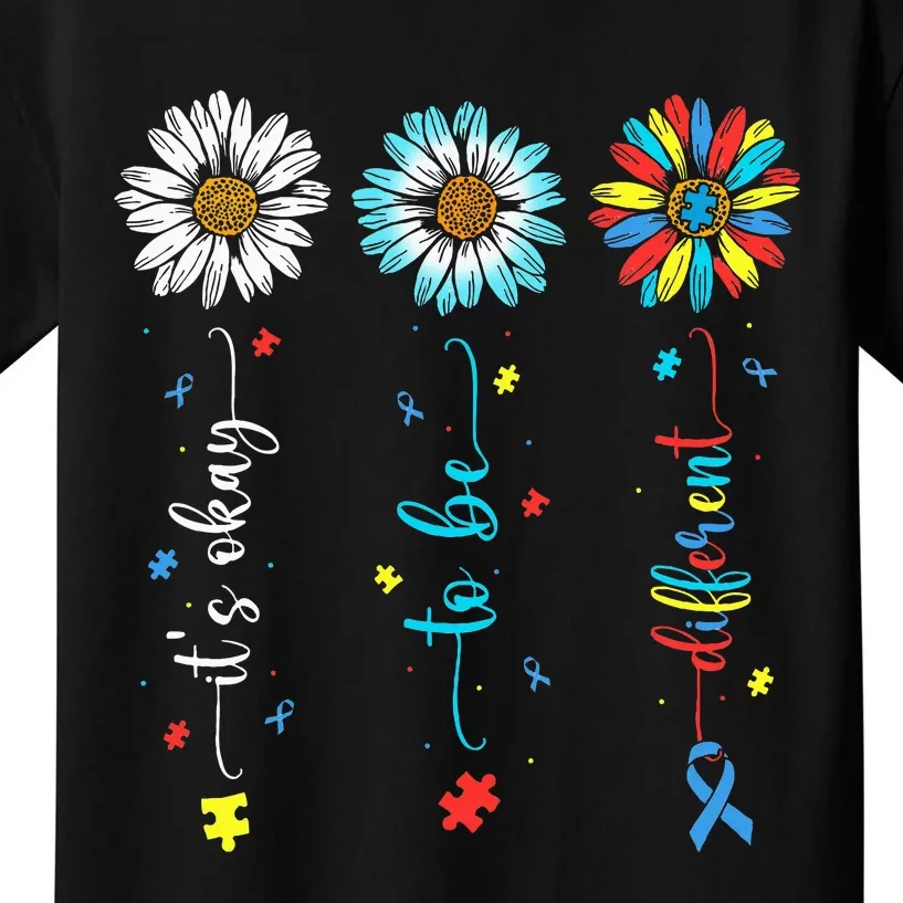 Cute Daisy Flower Autism Awareness Its Ok To Be Different Kids T-Shirt