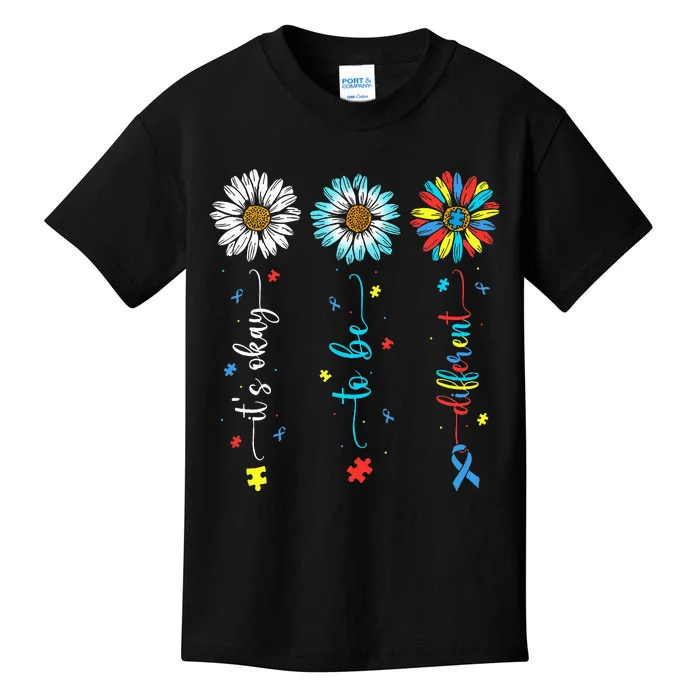 Cute Daisy Flower Autism Awareness Its Ok To Be Different Kids T-Shirt