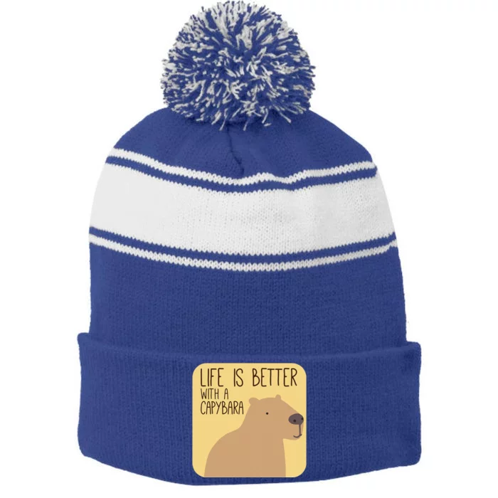 Capybara Design For Capibara Owner Cool Mammal Stripe Pom Pom Beanie