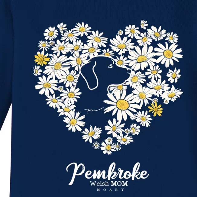 Cute Daisy Flower Heart Silhouette Pembroke Welsh Dog Mom Gift Baby Long Sleeve Bodysuit