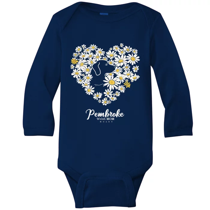 Cute Daisy Flower Heart Silhouette Pembroke Welsh Dog Mom Gift Baby Long Sleeve Bodysuit