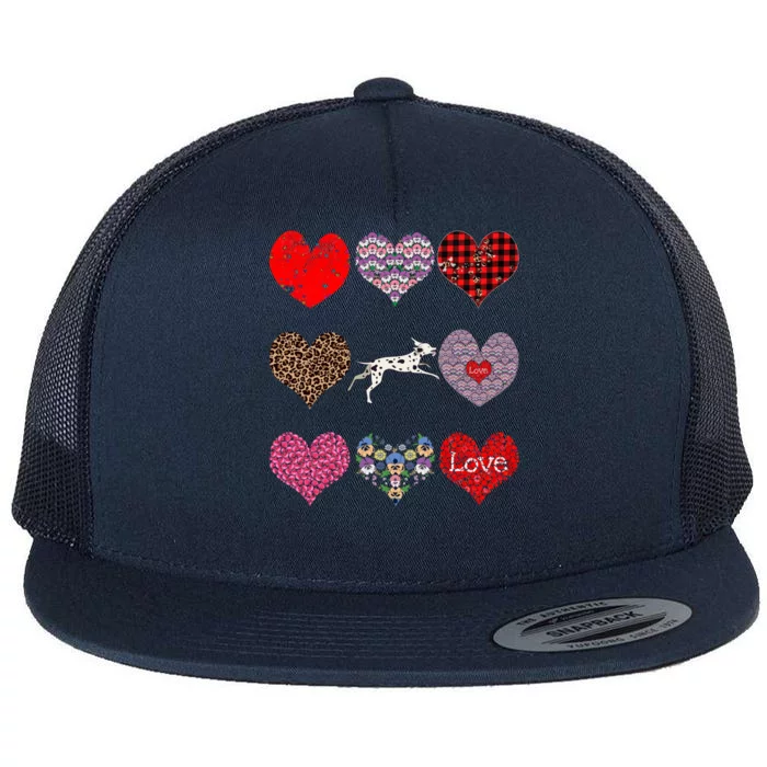 Cute Dalmatian Funny Dog Mom Hearts Pattern Valentines Day Gift Flat Bill Trucker Hat