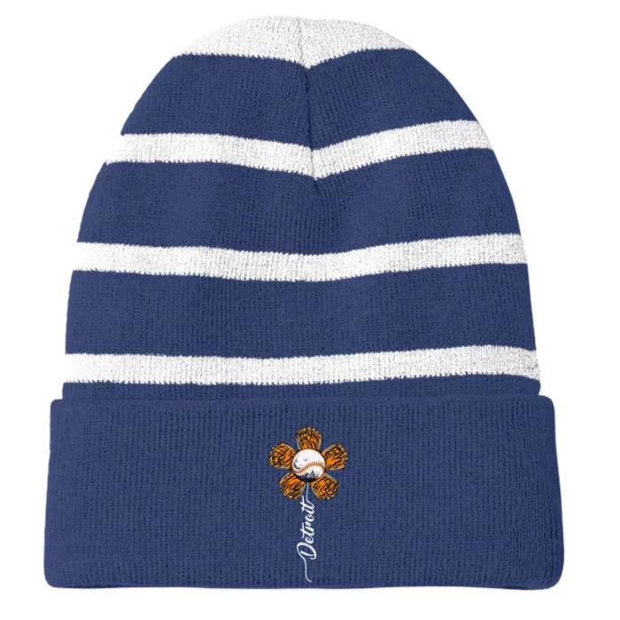 Cute Detroit Flower Souvenir I Love Detroit Striped Beanie with Solid Band