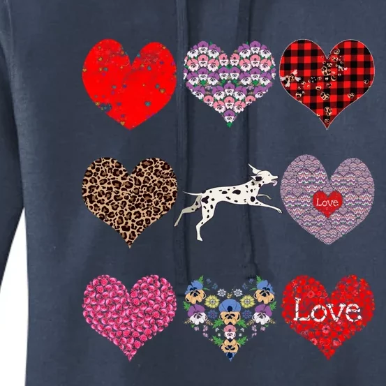 Cute Dalmatian Funny Dog Mom Hearts Pattern Valentines Day Gift Women's Pullover Hoodie