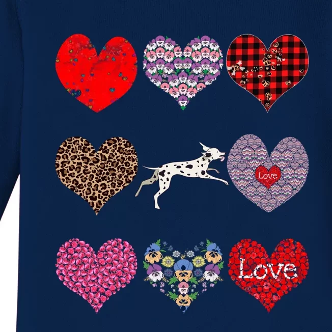 Cute Dalmatian Funny Dog Mom Hearts Pattern Valentines Day Gift Baby Long Sleeve Bodysuit