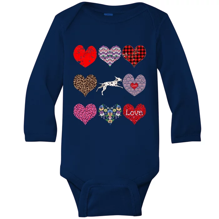 Cute Dalmatian Funny Dog Mom Hearts Pattern Valentines Day Gift Baby Long Sleeve Bodysuit