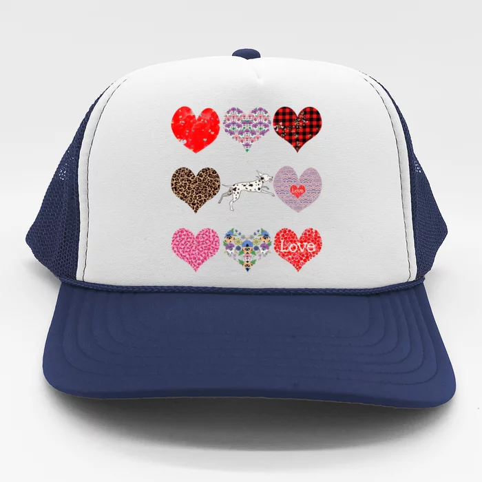 Cute Dalmatian Funny Dog Mom Hearts Pattern Valentines Day Gift Trucker Hat