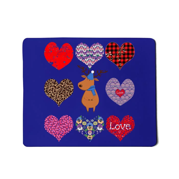 Cute Deer Funny Retro Floral Hearts Pattern Valentines Day Gift Mousepad