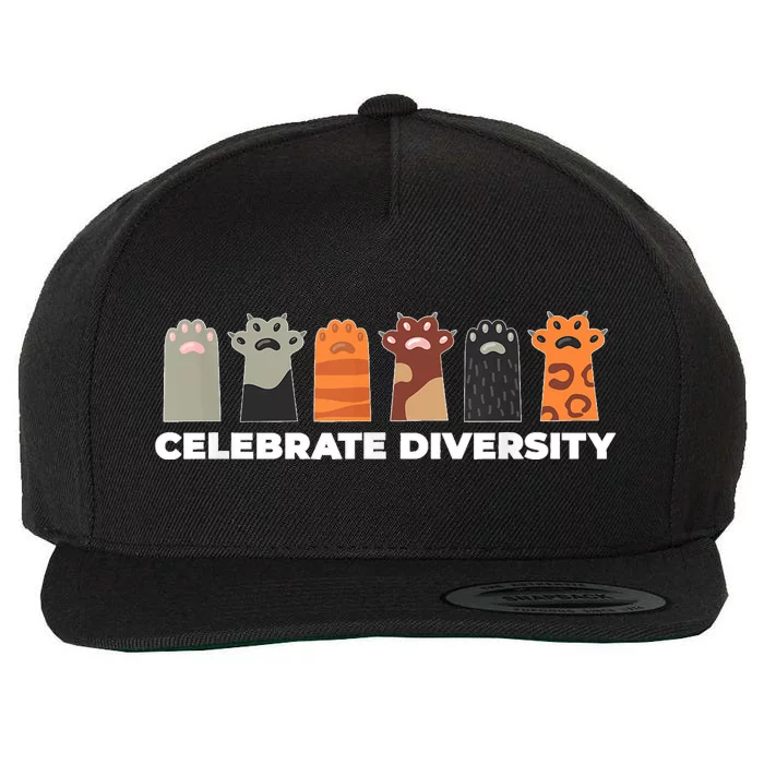 Celebrate Diversity Funny Cat Owner Gift For Cat Lover Paws Wool Snapback Cap