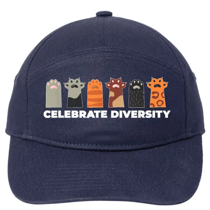 Celebrate Diversity Funny Cat Owner Gift For Cat Lover Paws 7-Panel Snapback Hat