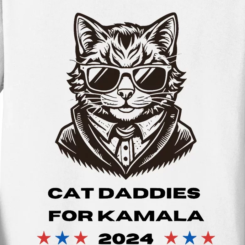 Cat Daddies For Kamala Funny Cat Dad Vote Election 2024 Kids Long Sleeve Shirt