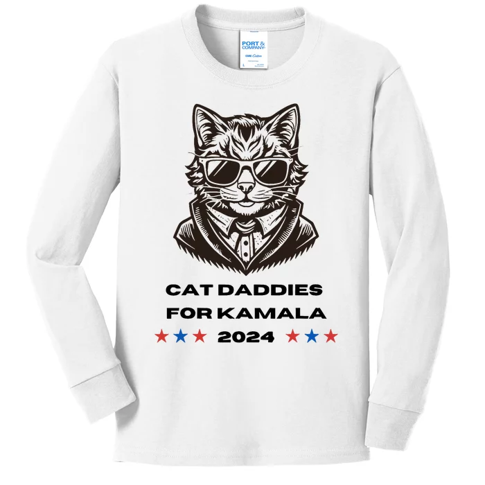 Cat Daddies For Kamala Funny Cat Dad Vote Election 2024 Kids Long Sleeve Shirt