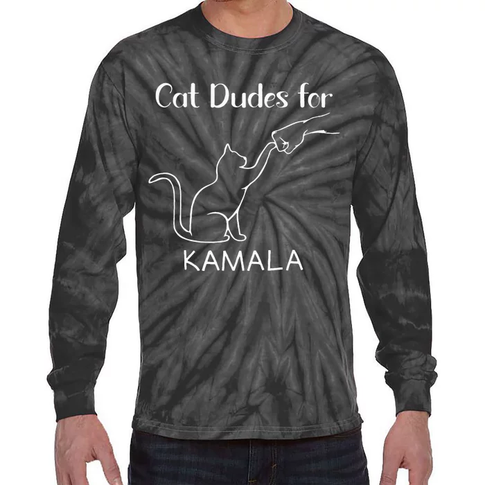 Cat Dudes For Kamala Childless Cat Lady Is Voting Kamala Tie-Dye Long Sleeve Shirt