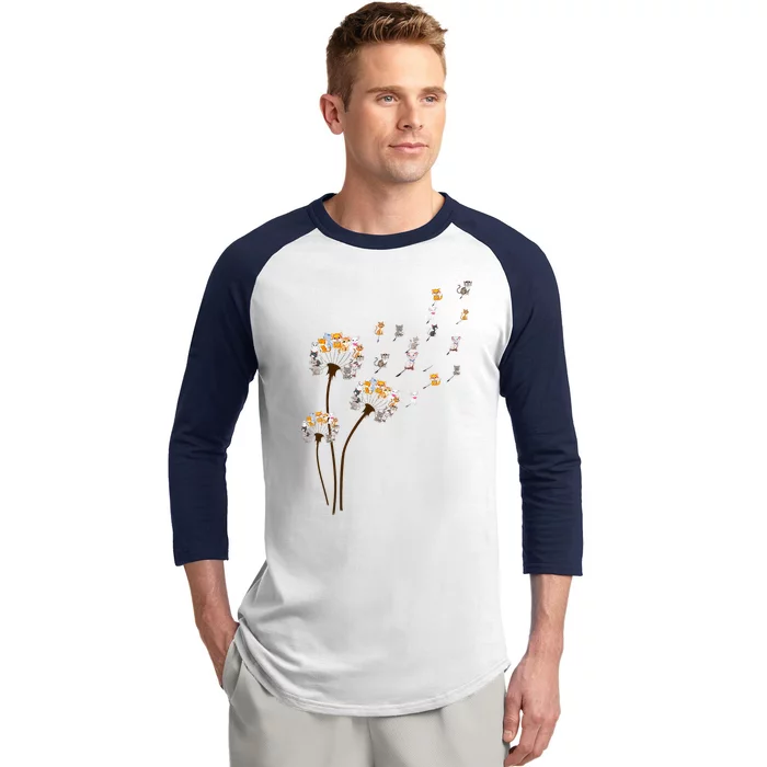 Cat Dandelion Funny Gift For Cat Lovers Baseball Sleeve Shirt