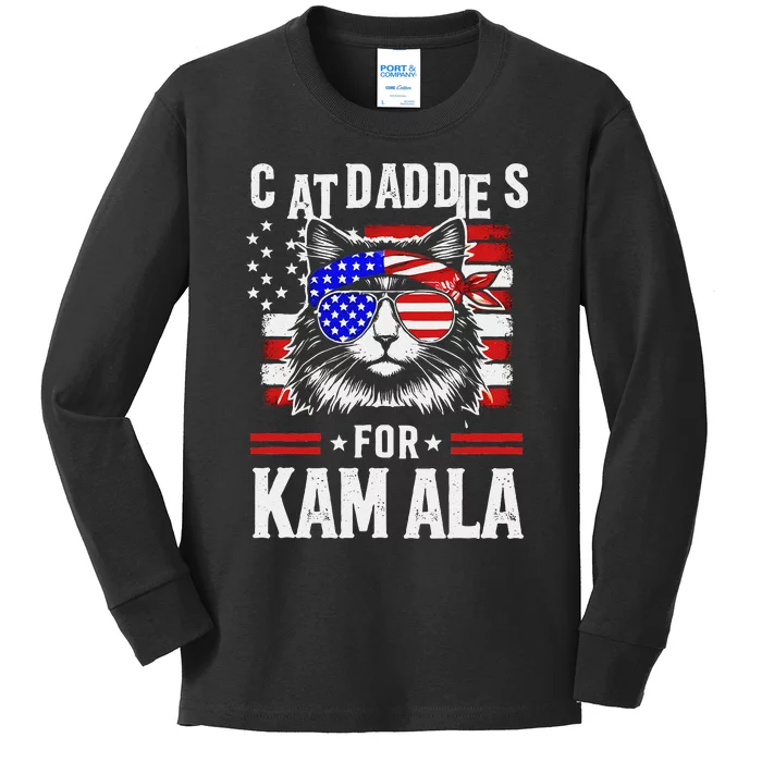 Cat Daddies For Kamala Vintage Usa Patriotic Madam President Kids Long Sleeve Shirt