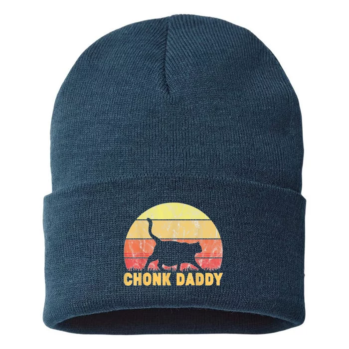 Chonk Daddy Fat Cat Dad Lover Meme Gifts Sustainable Knit Beanie