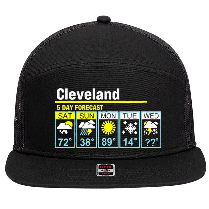 Cleveland5 Day Forecast Funny Apparel 7 Panel Mesh Trucker Snapback Hat