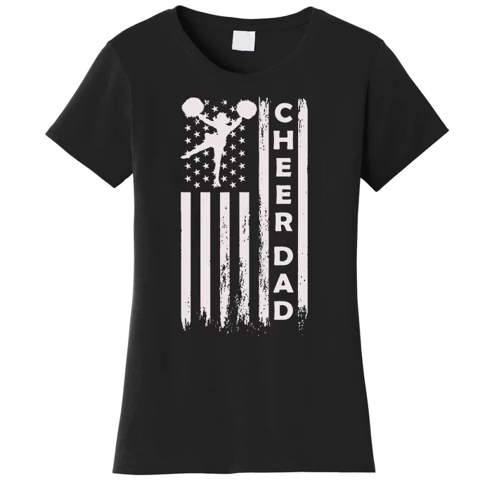 Cheerleader Dad Funny Cheer Dad American US Flag Father Team Women's T-Shirt