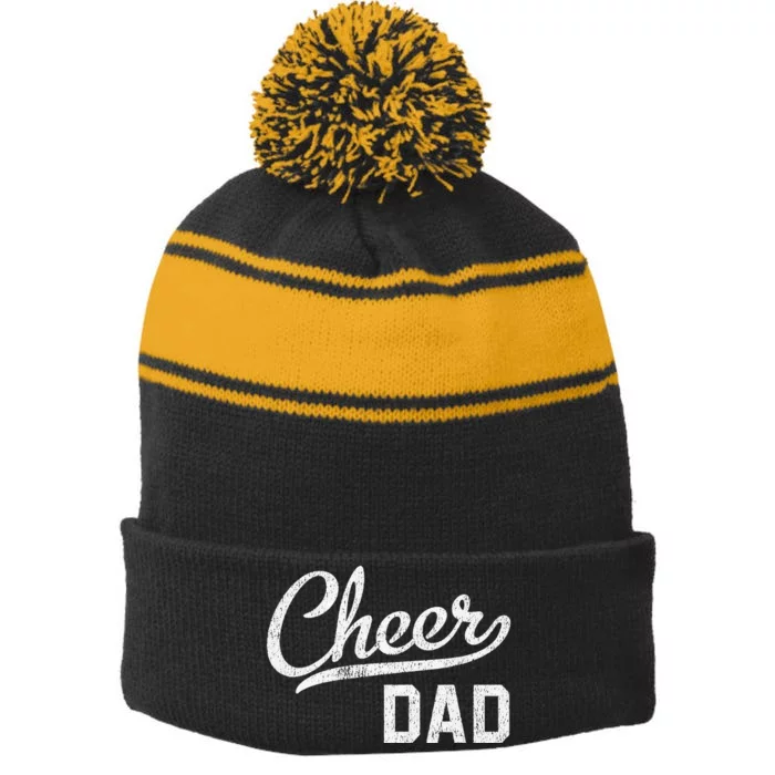 Cheer Dad Funny Papa Official Cheerleader Bodyguard Stripe Pom Pom Beanie