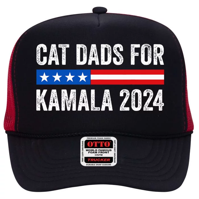 Cat Dads For Kamala Funny Cat Owner 2024 High Crown Mesh Trucker Hat