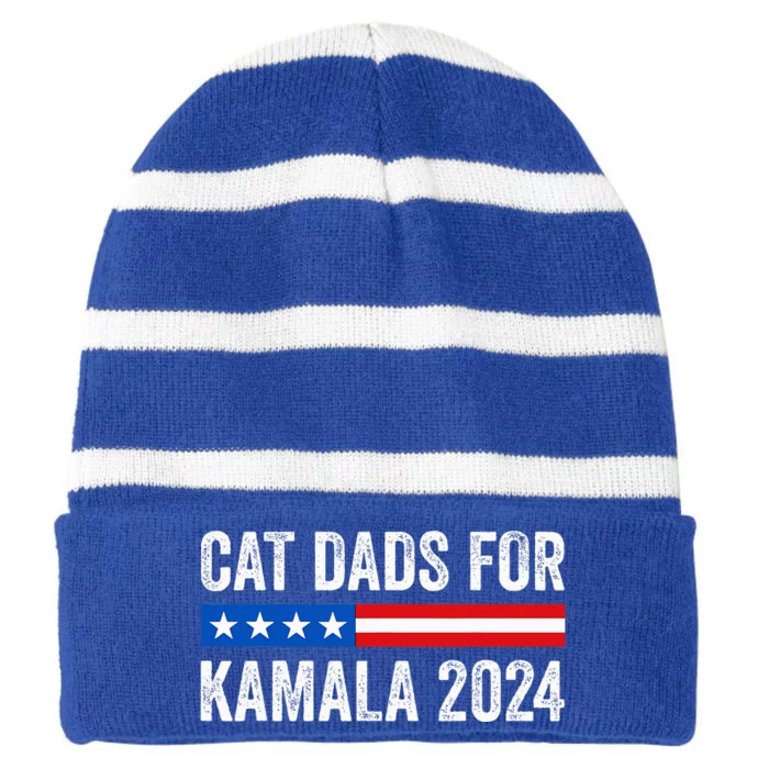 Cat Dads For Kamala Funny Cat Owner 2024 Striped Beanie with Solid Band