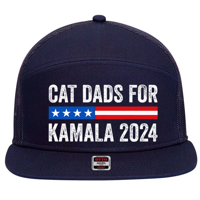 Cat Dads For Kamala Funny Cat Owner 2024 7 Panel Mesh Trucker Snapback Hat