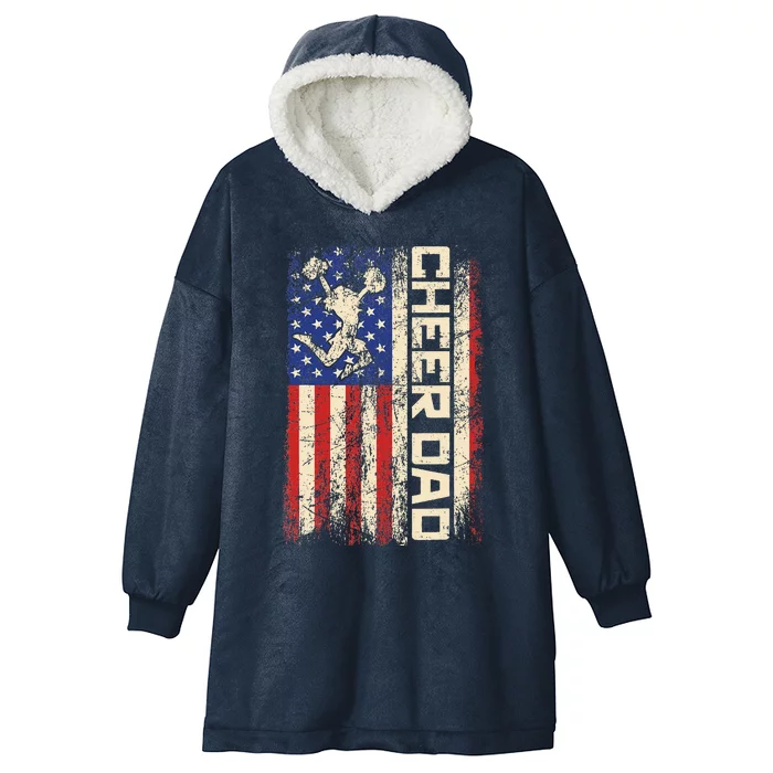 Cheerleader Dad Funny Cheer Dad American Us Flag Hooded Wearable Blanket