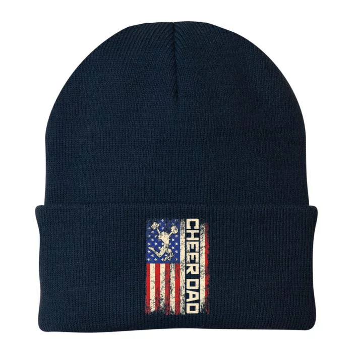 Cheerleader Dad Funny Cheer Dad American Us Flag Knit Cap Winter Beanie