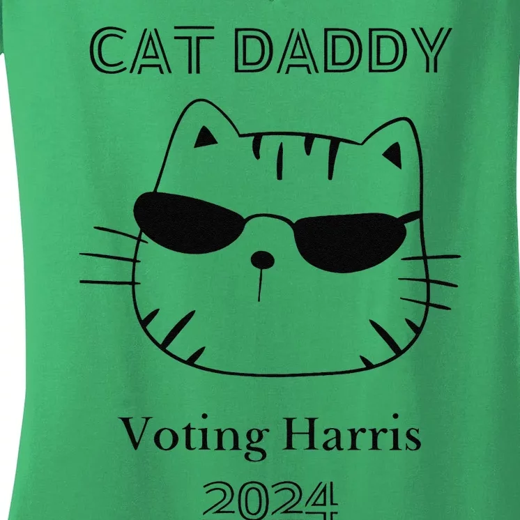 Cat Daddy For Kamala Funny Cat Dad Vote Kamala Election 2024 Women's V-Neck T-Shirt