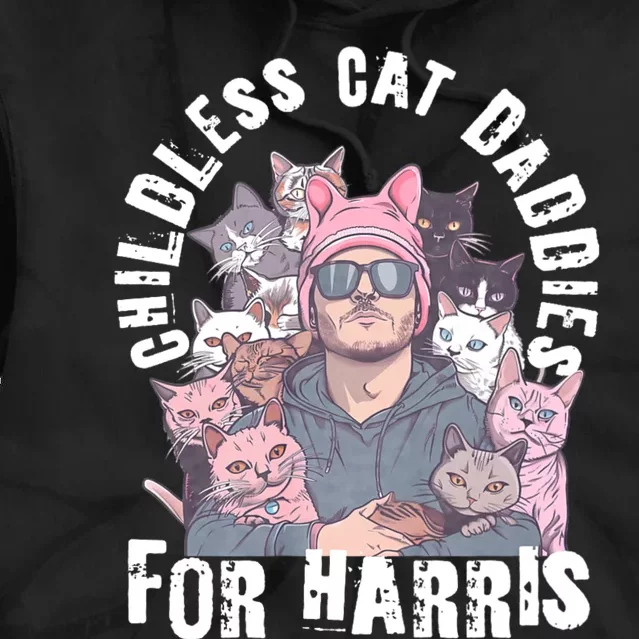 Cat Daddies For Harris Vote Hat Feminist Cat Dad Tie Dye Hoodie