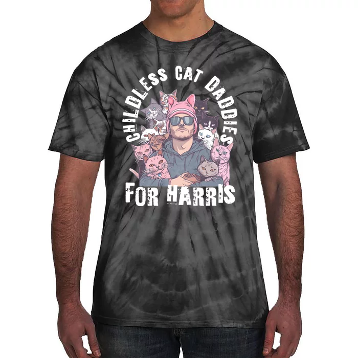 Cat Daddies For Harris Vote Hat Feminist Cat Dad Tie-Dye T-Shirt