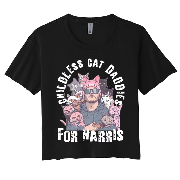 Cat Daddies For Harris Vote Hat Feminist Cat Dad Women's Crop Top Tee