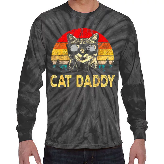 Cat Daddy Funny Cat Lover Gift Cat Dad Fathers Tie-Dye Long Sleeve Shirt