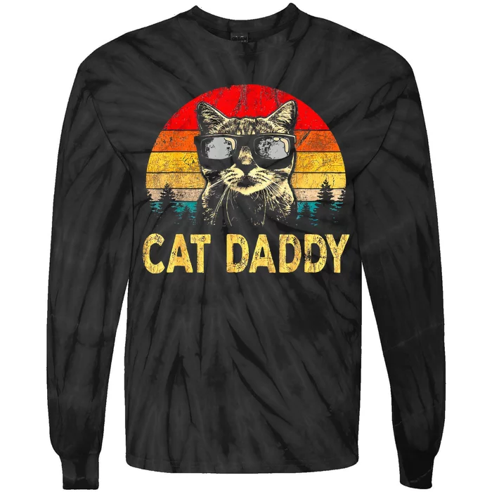 Cat Daddy Funny Cat Lover Gift Cat Dad Fathers Tie-Dye Long Sleeve Shirt