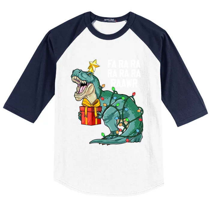 Christmas Dinosaur Fa Ra Ra Rawr Cute Trex Xmas Gift Baseball Sleeve Shirt