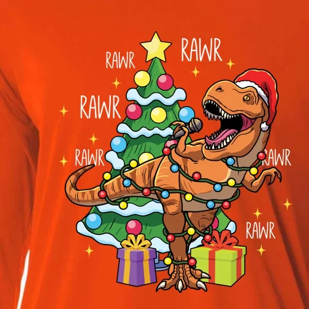 Christmas Dinosaur Fa Ra Ra Rawr Xmas Tree Trex Lover Gift Cooling Performance Long Sleeve Crew