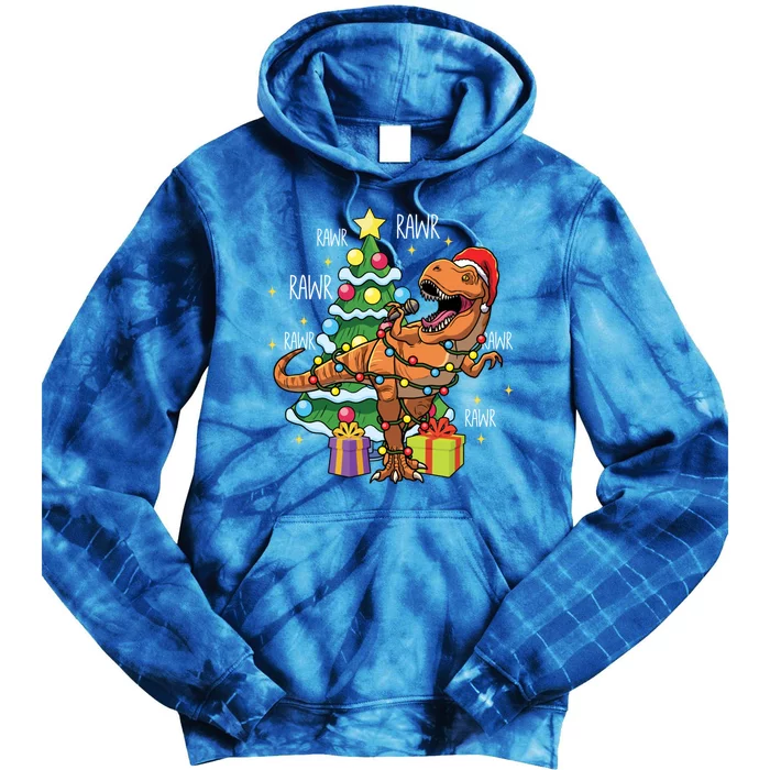 Christmas Dinosaur Fa Ra Ra Rawr Xmas Tree Trex Lover Gift Tie Dye Hoodie